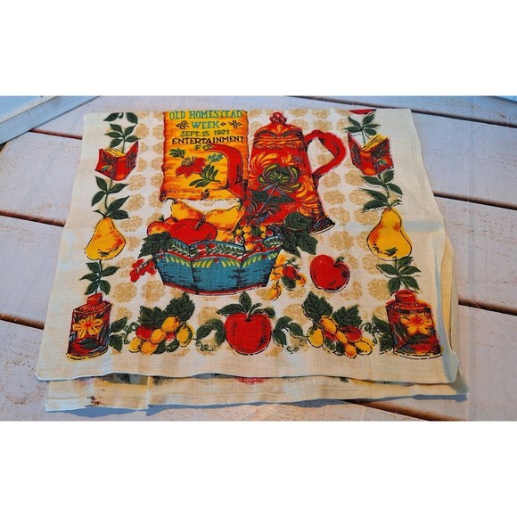 VTG Tea Towel Old Homestead Week Sept 15 1921 Pure Linen RN# 16604 Vivid Colors - Picture 8 of 12
